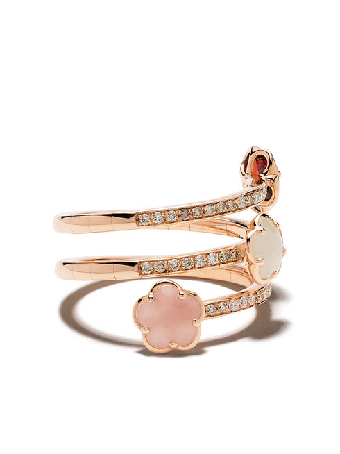 18kt rose gold Figlia dei Fiori chalcedony, garnet, moonstone and diamond ring